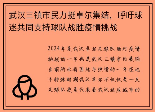 武汉三镇市民力挺卓尔集结，呼吁球迷共同支持球队战胜疫情挑战