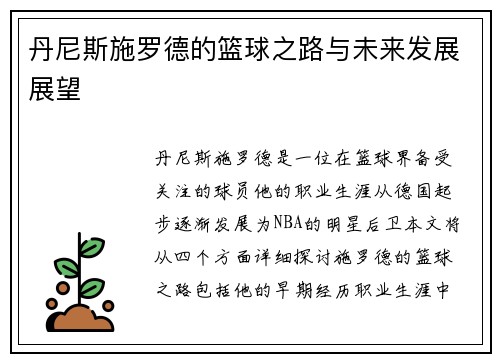 丹尼斯施罗德的篮球之路与未来发展展望