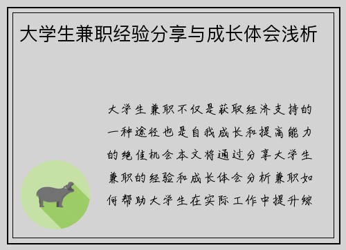大学生兼职经验分享与成长体会浅析