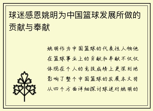 球迷感恩姚明为中国篮球发展所做的贡献与奉献