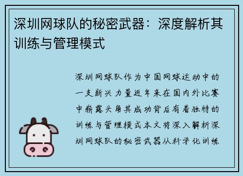 深圳网球队的秘密武器：深度解析其训练与管理模式